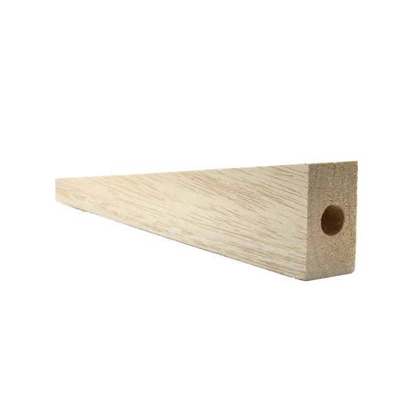 Balsa wood dragster body blank, 12 inch, rear view.