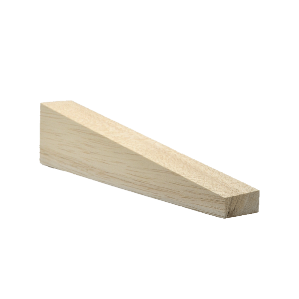 Balsa wood dragster body blank, 12 inch, front view.