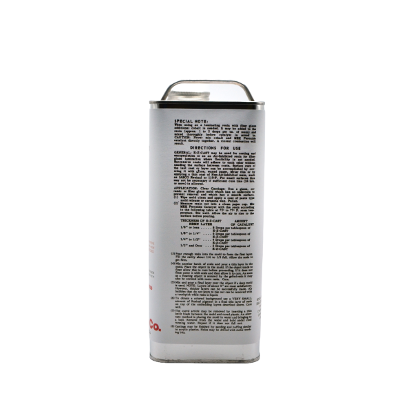 EZ Cast clear polyester resin side with special note.