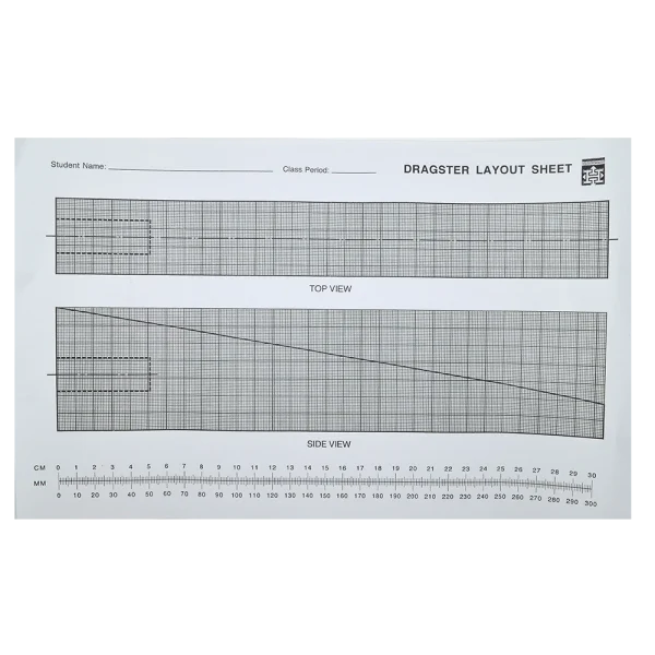 LSRAV dragster kit contents, dragster layout sheet.