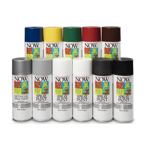 Assorted colors, organized cans of NOW Spray Paint.