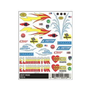 Pinecar dry transfer decals, hot rod package.