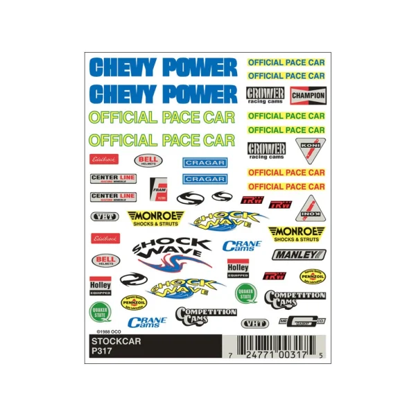 Pinecar dry transfer decals, NASCAR package.