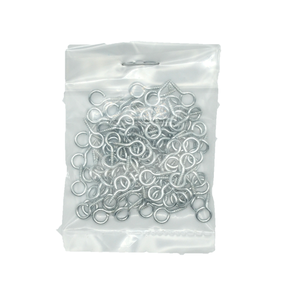 Pack of 100 screw eyes.