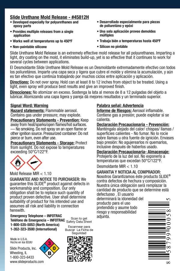 Back label from Slide Urethane Mold Release.