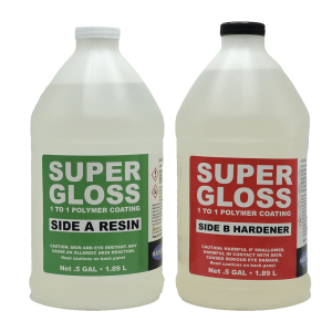 Super Gloss Tabletop resin, gallon kit bottles.