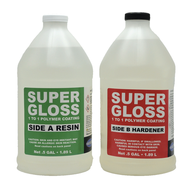 Super Gloss Tabletop resin, gallon kit bottles.